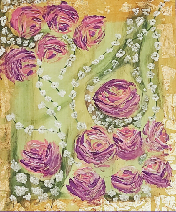 Painting titled "Vintage Roses" by Aslihan Arslan, Original Artwork, Acrylic