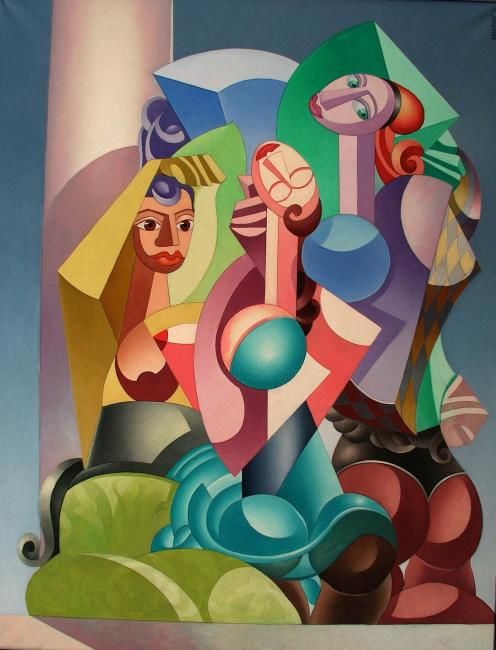 Painting titled "Women on the balcon…" by Tsvetomir Assenov, Original Artwork, Oil