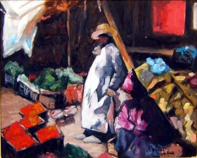 Painting titled "petit marché" by Assya Djellab, Original Artwork