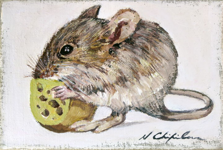 Peinture intitulée "Mouse and cheese" par Nathalia Chipilova, Œuvre d'art originale, Acrylique