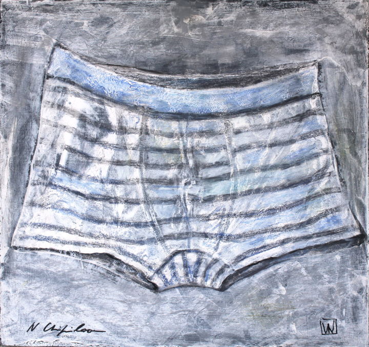 Painting titled "Caleçon rayé. #arti…" by Nathalia Chipilova, Original Artwork, Acrylic