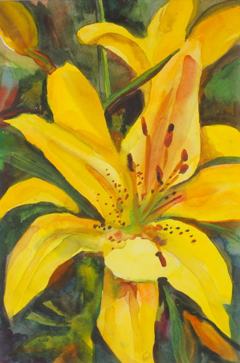 Peinture intitulée "Lys Jaune" par Nathalia Chipilova, Œuvre d'art originale, Aquarelle