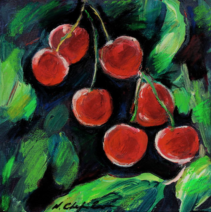 Pittura intitolato "Cerises 1, 30x30cm" da Nathalia Chipilova, Opera d'arte originale, Acrilico