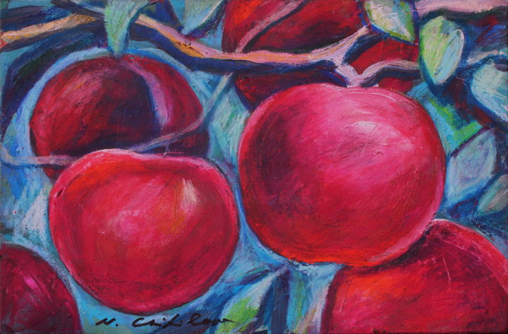 Painting titled "Branches de pommes…" by Nathalia Chipilova, Original Artwork, Acrylic