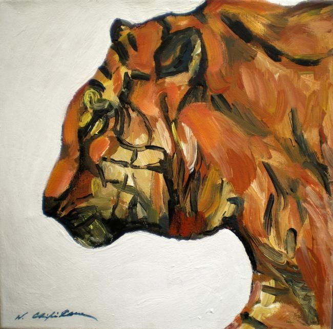 Painting titled "Tête de tigre de pr…" by Nathalia Chipilova, Original Artwork, Oil