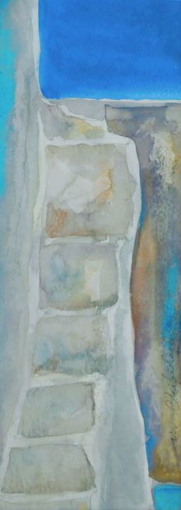 Painting titled "Escalier" by Nathalia Chipilova, Original Artwork, Watercolor Mounted on Cardboard