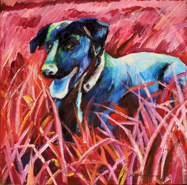 Painting titled "Labrador noir" by Nathalia Chipilova, Original Artwork, Acrylic