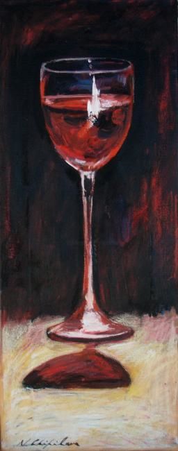 Painting titled "Verre de vin rouge…" by Nathalia Chipilova, Original Artwork, Oil