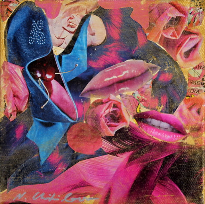 Collages intitulée "Pink and blue" par Nathalia Chipilova, Œuvre d'art originale, Découpages