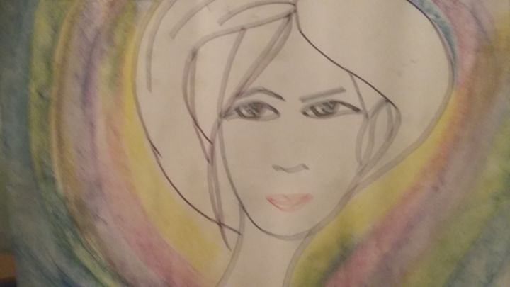 Drawing titled "HEUREUSE" by Athena, Original Artwork, Pastel