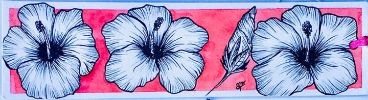 Drawing titled "Marque page hibiscus" by Mzelle Cecca Artwork, Original Artwork, Ink