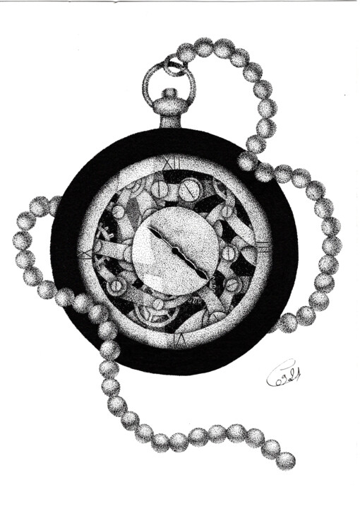 Dessin intitulée "Montre à Gousset" par Audrey Lafolie (Ondine), Œuvre d'art originale, Encre