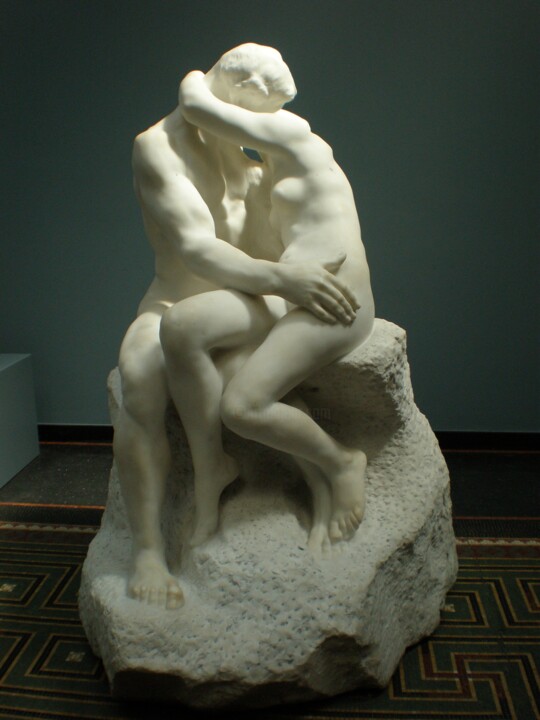 Sculptuur getiteld "Le Baiser" door Auguste Rodin, Origineel Kunstwerk, Steen