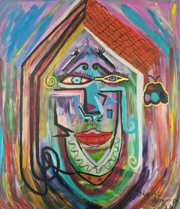 Painting titled "Mulher casa" by Augusto, Original Artwork, Acrylic