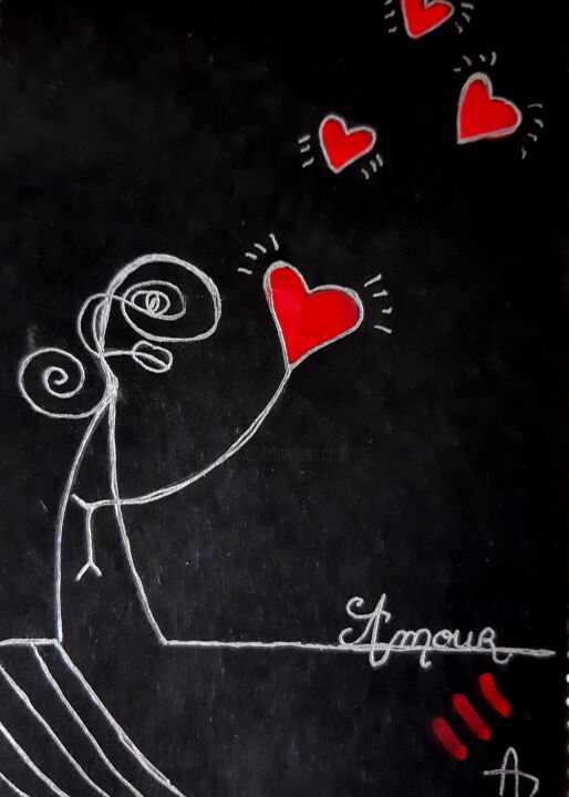 Desenho intitulada "Amour 3" por Aurelie Deville, Obras de arte originais, Caneta de gel