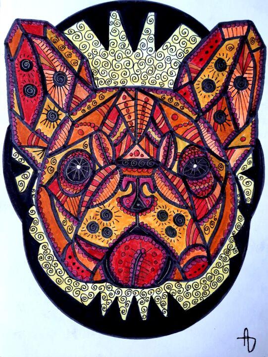 Dibujo titulada "Red dog" por Aurelie Deville, Obra de arte original, Acuarela