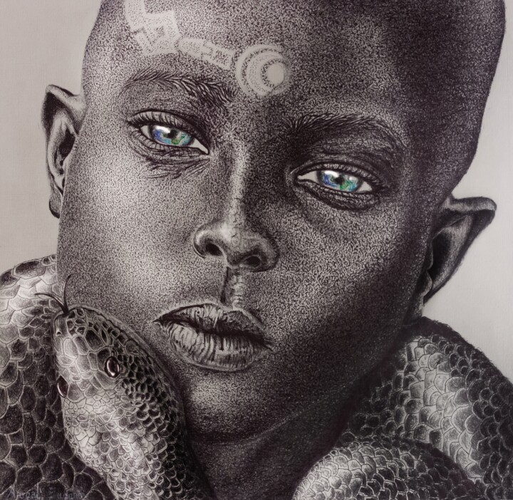 Drawing titled "L'ennemi est à l'in…" by Aureal Eugénio Dossou, Original Artwork, Ballpoint pen