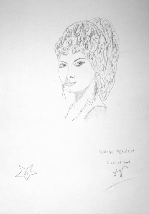 Drawing titled "Edwige Fenech" by Aurelio Nicolazzo, Original Artwork, Graphite