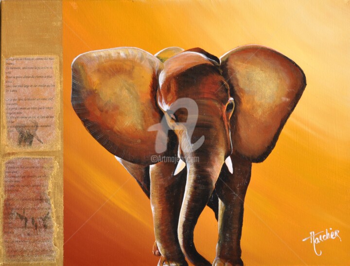 Pittura intitolato "l-elephant.jpg" da Aurore Larcher, Opera d'arte originale