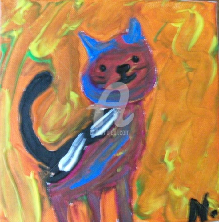 Peinture intitulée ""CHAT-PITRE"" par Little Blue Soul, Œuvre d'art originale