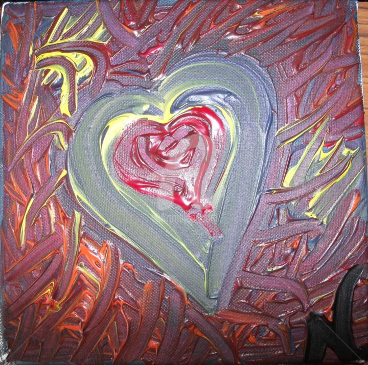 Painting titled ""ORGANIC HEART"" by Little Blue Soul, Original Artwork, Acrylic