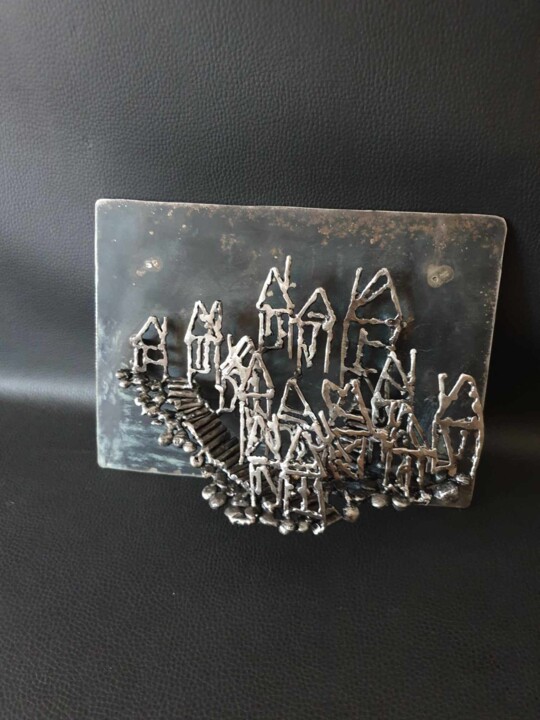 Sculpture titled "Le village" by Sandrine Plumard, Original Artwork, Metals Mounted on Metal