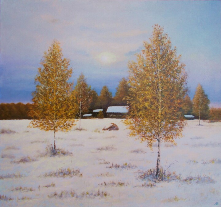 Schilderij getiteld "Snow fell / Снег вы…" door Vladimir Abaimov, Origineel Kunstwerk, Olie