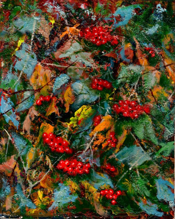 Malerei mit dem Titel "A Little Viburnum /…" von Vladimir Abaimov, Original-Kunstwerk, Öl