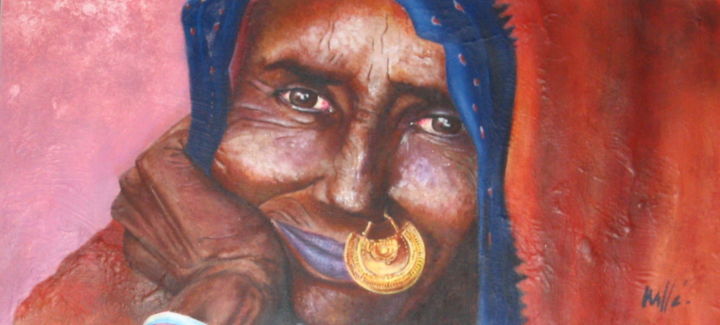 Pintura intitulada "Femme indienne" por Axelle Hallé, Obras de arte originais, Acrílico