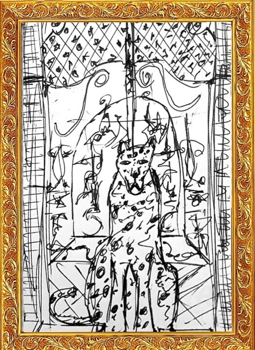 Σχέδιο με τίτλο "Boceto de Leopardo" από Axel Frías, Αυθεντικά έργα τέχνης, Στυλό