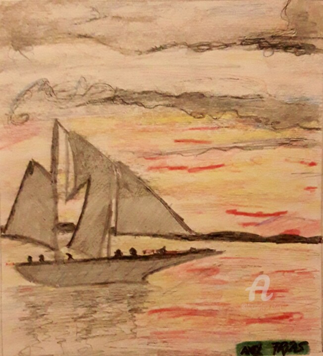 Peinture intitulée "Atardecer de fuego" par Axel Frías, Œuvre d'art originale, Graphite