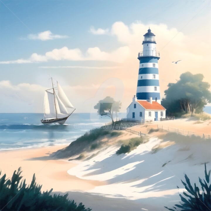 Arte digital titulada "Lighthouses II" por Ayhan Çeli̇K, Obra de arte original, Imagen generada por IA