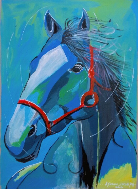 Pintura titulada "Blue horse" por Ayogu Joseph Nnabuike, Obra de arte original, Acrílico