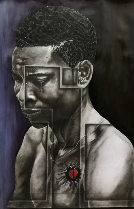Dibujo titulada "Broken Heart" por Joshua Ayomide Alabi, Obra de arte original, Carbón