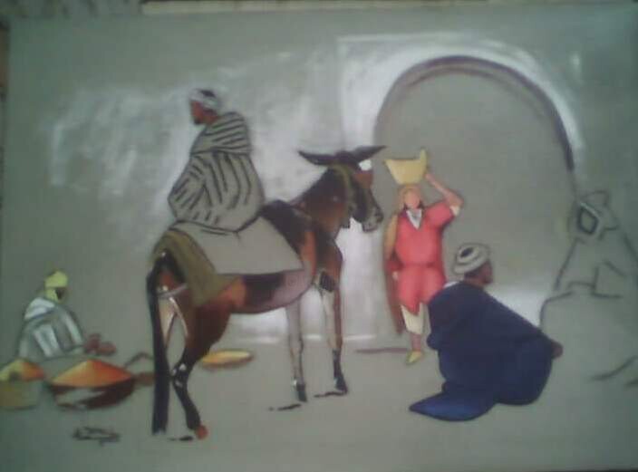 「Les gens se rassemb…」というタイトルの描画 Ayoub Jamaliによって, オリジナルのアートワーク, 水彩画