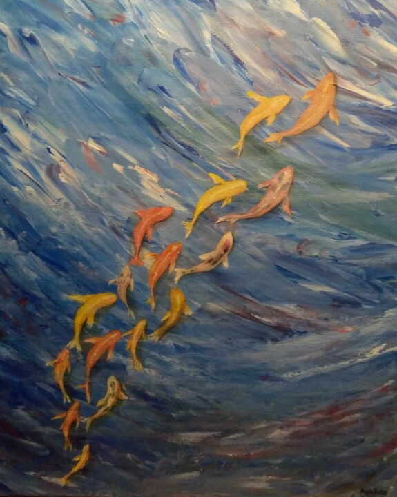 Painting titled "KOI FISH THAT BRING…" by Ayşe Keleş, Original Artwork, Acrylic