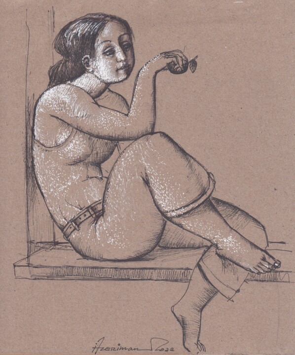 Рисунок под названием "Rest by window" - Azeriman, Подлинное произведение искусства, Шариковая ручка