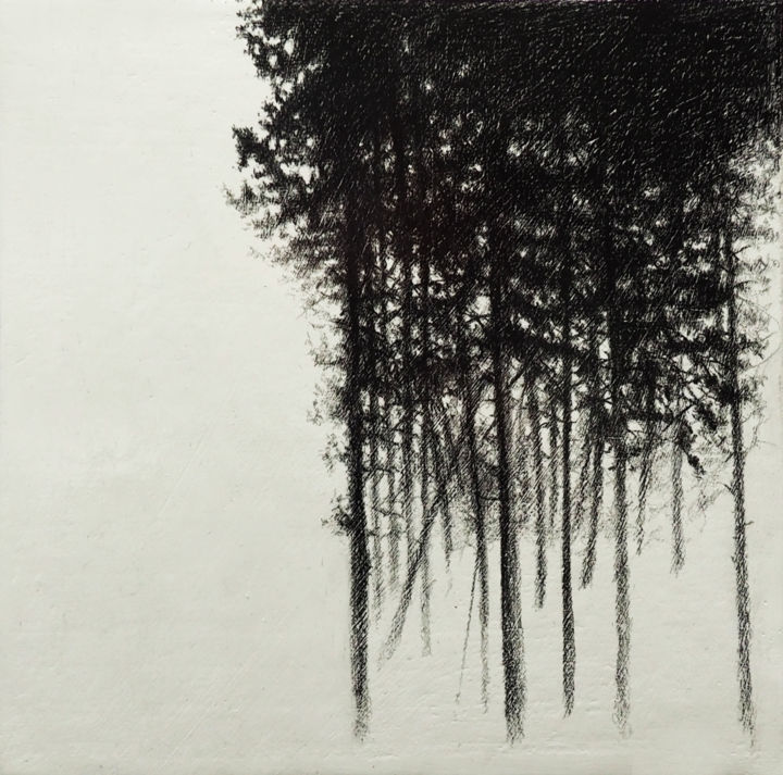Dessin intitulée "Les pins." par B. Alexis, Œuvre d'art originale, Craie
