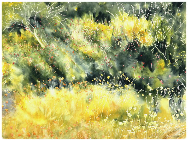 Painting titled "flower meadow" by Babett Landsberger, Original Artwork, Watercolor