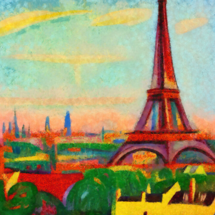 Digital Arts titled "View of the Eiffel…" by Bachir Reddioui, Original Artwork, Digital Painting