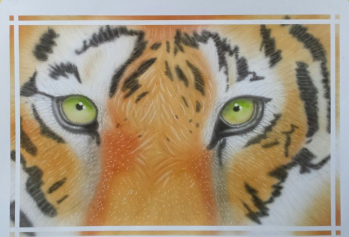 Картина под названием "Tiger eyes" - Bad65 Airbrush, Подлинное произведение искусства, Аэрограф