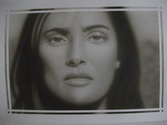 Картина под названием "Salma Hayek" - Bad65 Airbrush, Подлинное произведение искусства, Масло