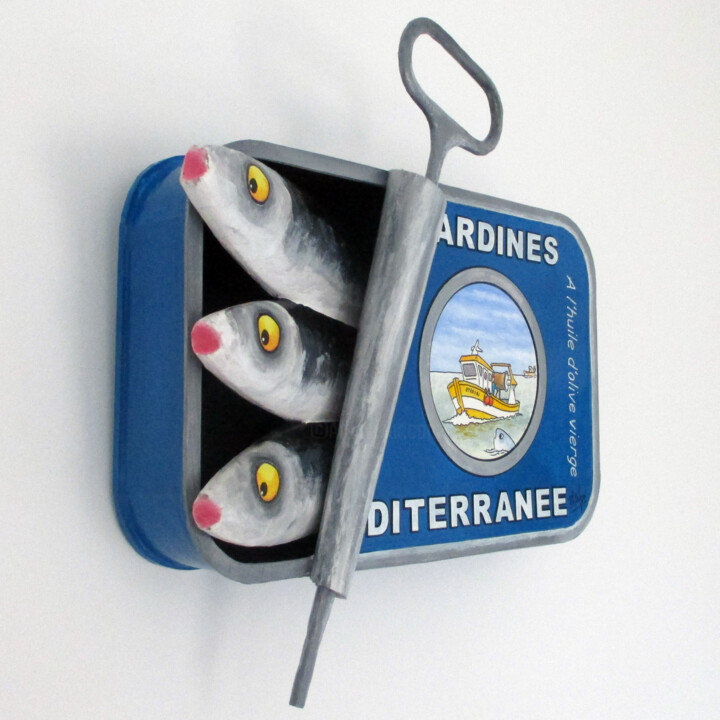 Sculpture titled "Conserve de sardine…" by Philippe Balayn, Original Artwork, Paper maché