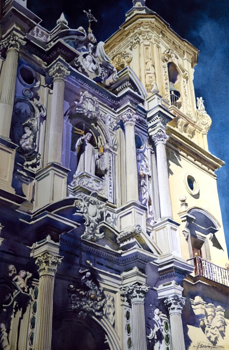 Painting titled ""Fachada de la Basí…" by Balderas, Original Artwork, Watercolor
