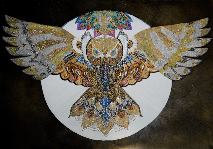 Картина под названием "The rise of the Owl" - Barbara Goguier, Подлинное произведение искусства, Акрил Установлен на Деревян…