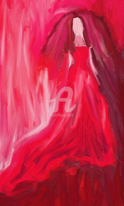 Digital Arts titled "Red dress" by Barbara J Merchan, Original Artwork, Digital Painting