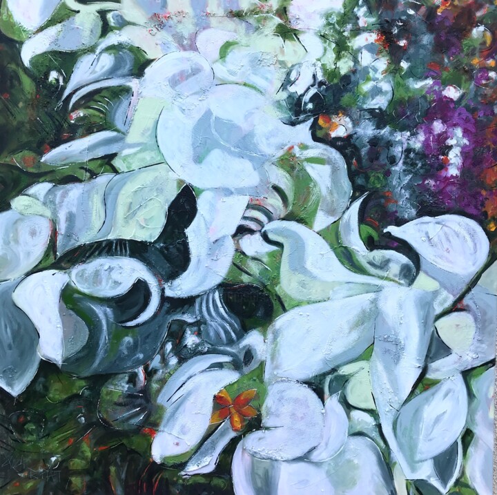 Peinture intitulée ""White Flowers"" par Barbara Piatti, Œuvre d'art originale, Huile Monté sur Châssis en bois