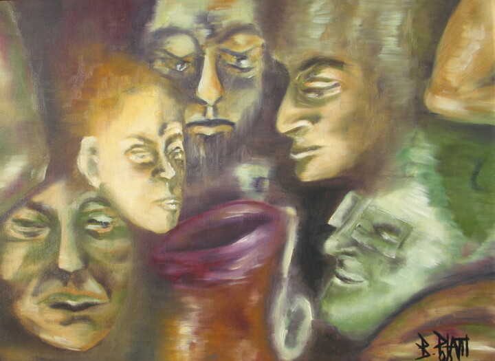 Schilderij getiteld "Ti-Jos nocturne" door Barbara Piatti, Origineel Kunstwerk, Olie Gemonteerd op Karton