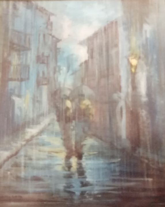 Malerei mit dem Titel "LLUVIA PLÁCIDA" von Obras De Carlos Arrecubieta, Original-Kunstwerk, Aquarell Auf Holzplatte montiert