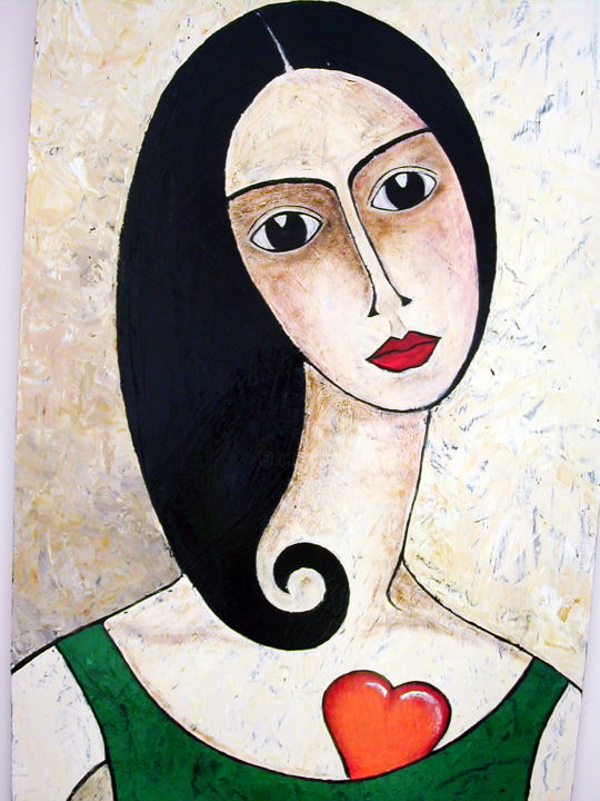 Peinture intitulée "lady-with-a-heart.j…" par Barbara Gentsch, Œuvre d'art originale